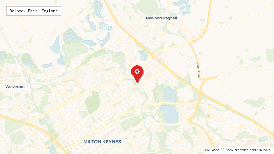 Street map of Bolbeck Park, England with location pin
