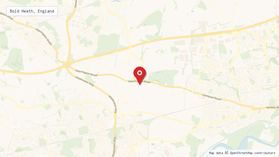 Street map of Bold Heath, England with location pin