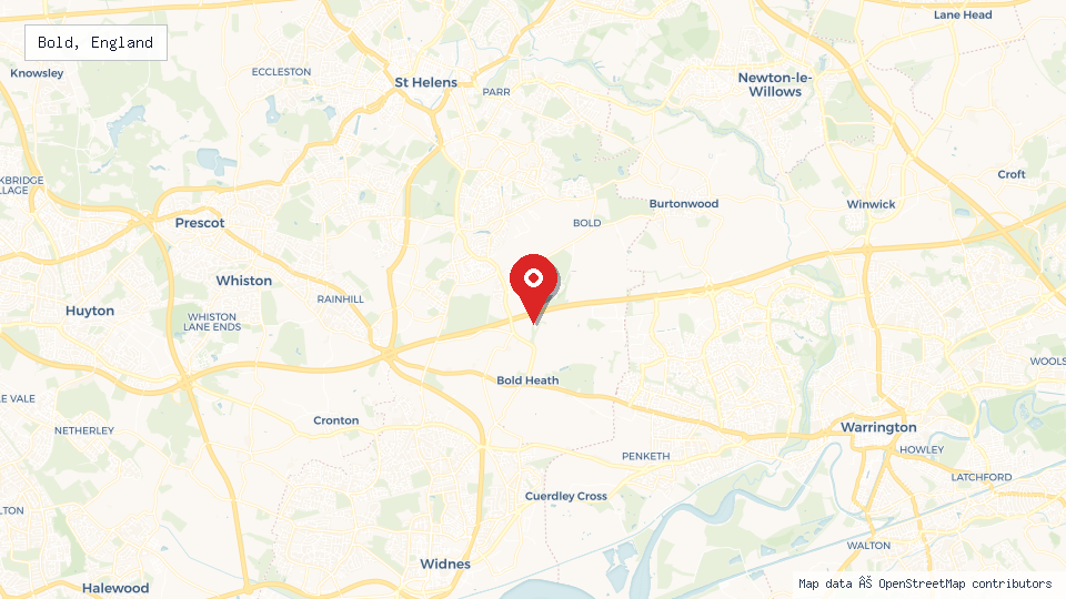 Street map of Bold, England with location pin