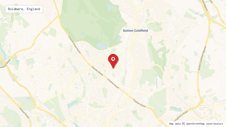 Street map of Boldmere, England with location pin