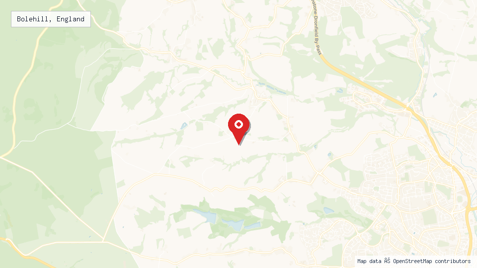 Street map of Bolehill, England with location pin