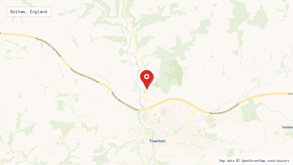 Street map of Bolham, England with location pin