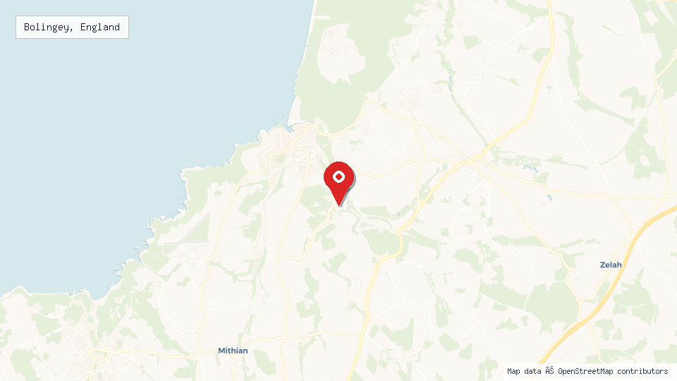 Street map of Bolingey, England with location pin