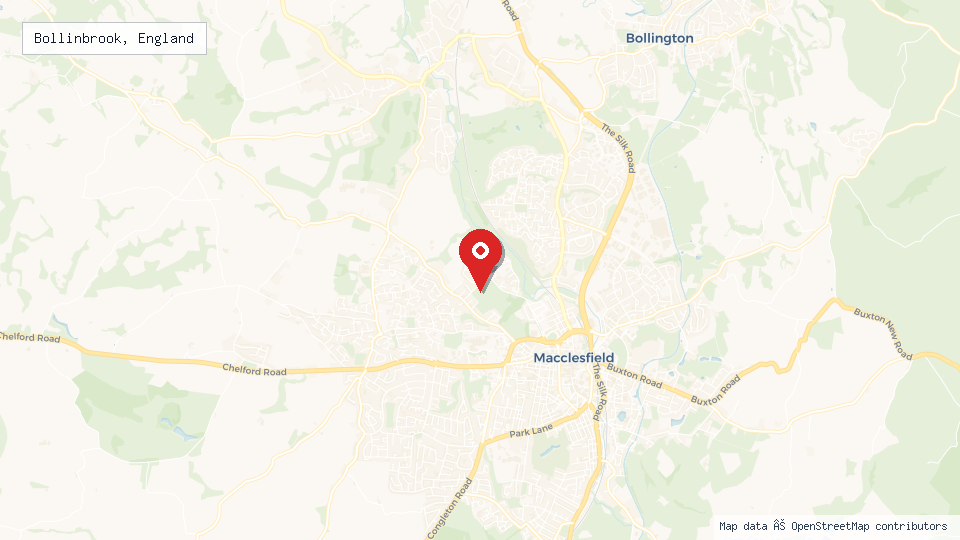 Street map of Bollinbrook, England with location pin
