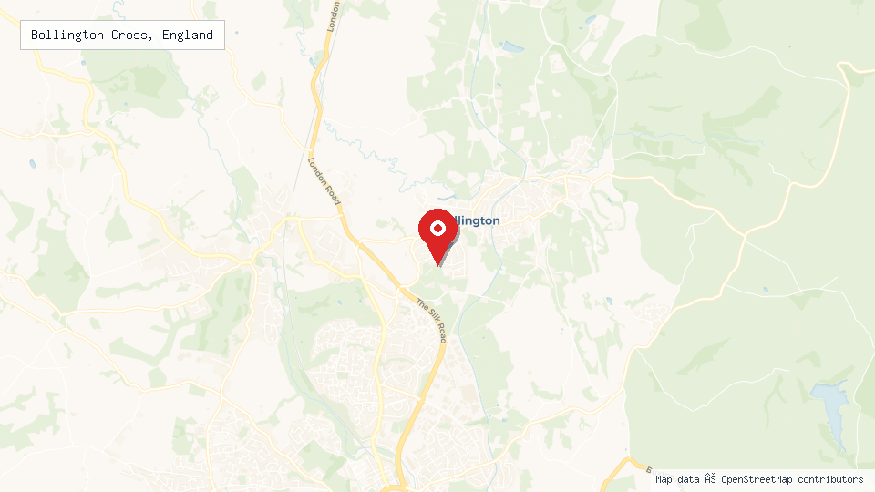 Street map of Bollington Cross, England with location pin