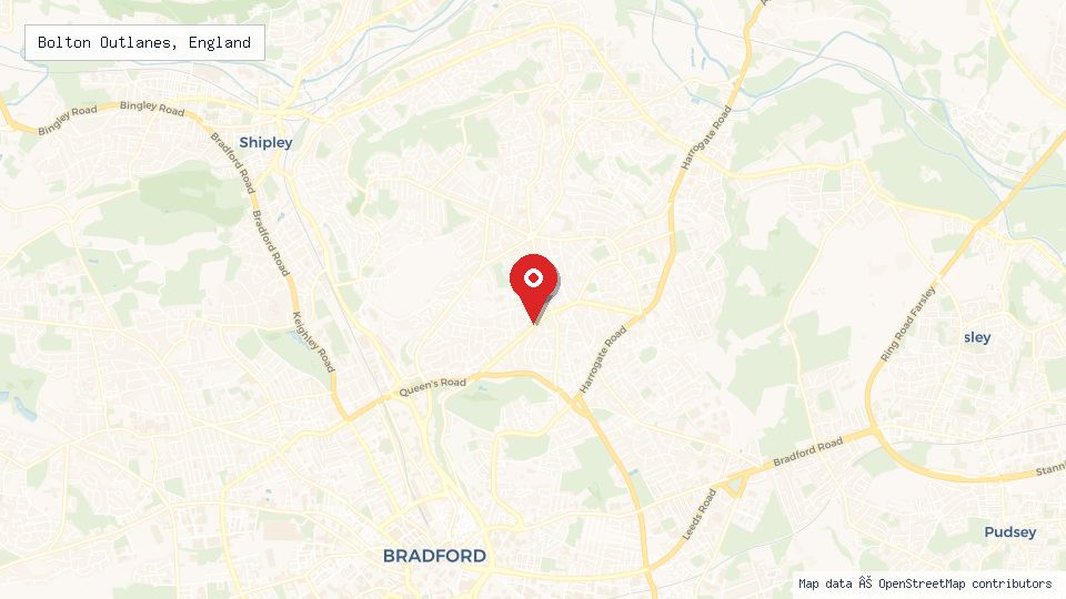 Street map of Bolton Outlanes, England with location pin