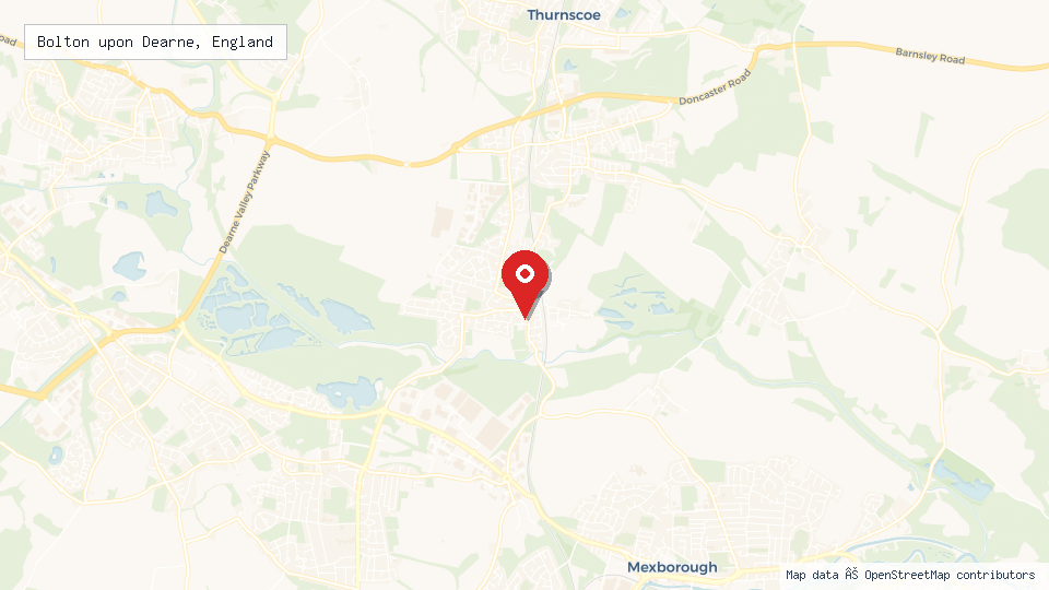 Street map of Bolton upon Dearne, England with location pin