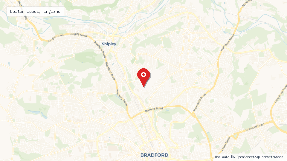 Street map of Bolton Woods, England with location pin