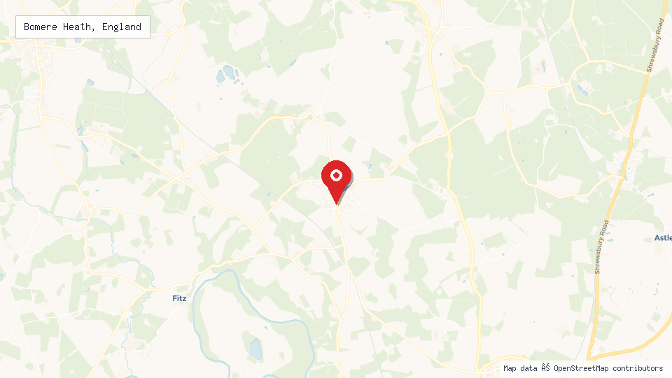 Street map of Bomere Heath, England with location pin