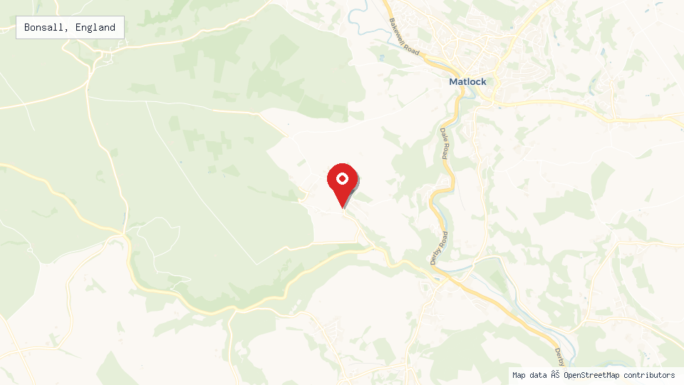 Street map of Bonsall, England with location pin