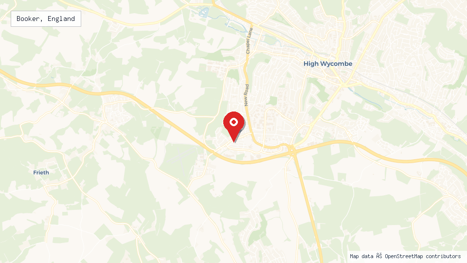 Street map of Booker, England with location pin