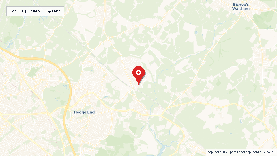 Street map of Boorley Green, England with location pin