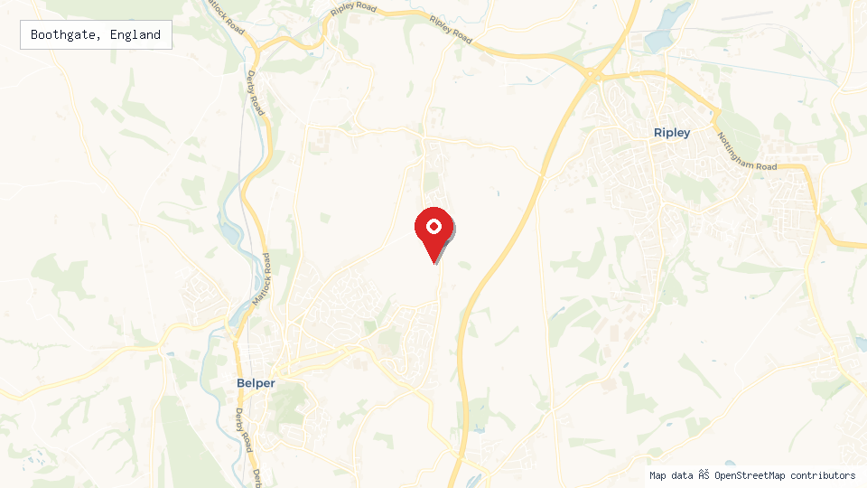 Street map of Boothgate, England with location pin