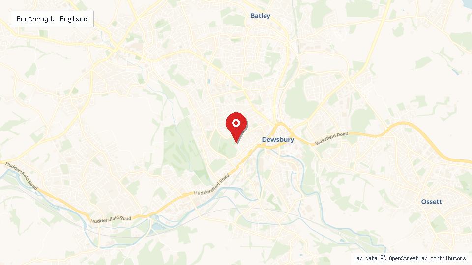 Street map of Boothroyd, England with location pin
