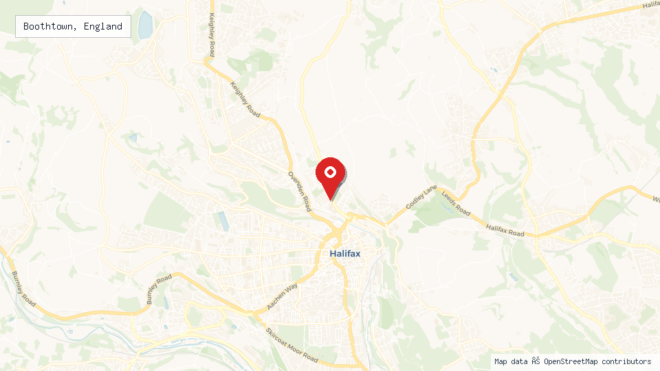 Street map of Boothtown, England with location pin