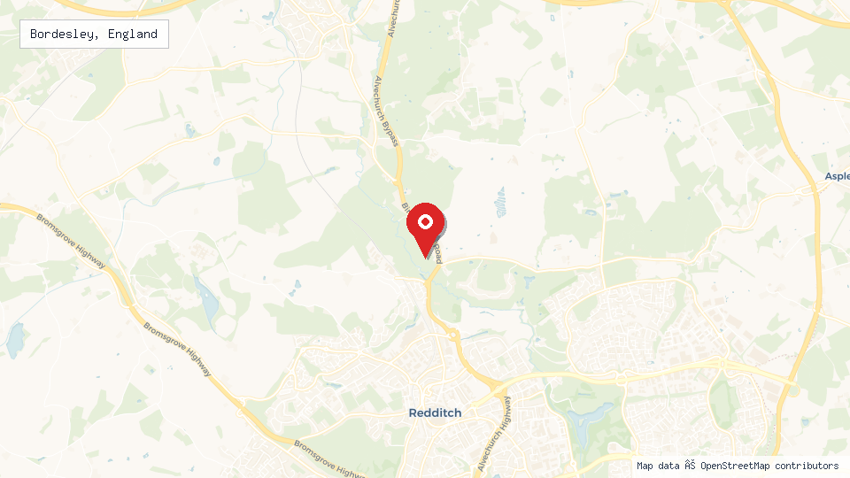 Street map of Bordesley, England with location pin