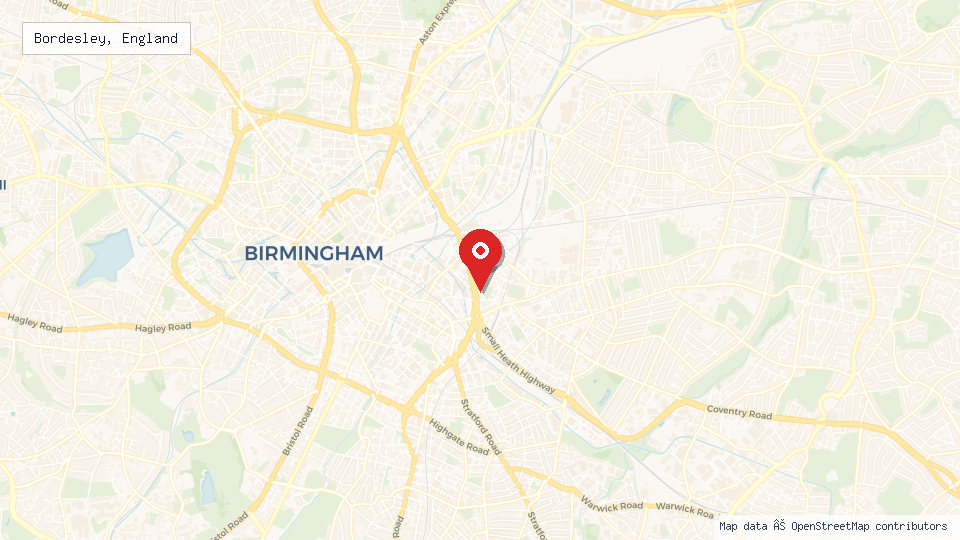 Street map of Bordesley, England with location pin