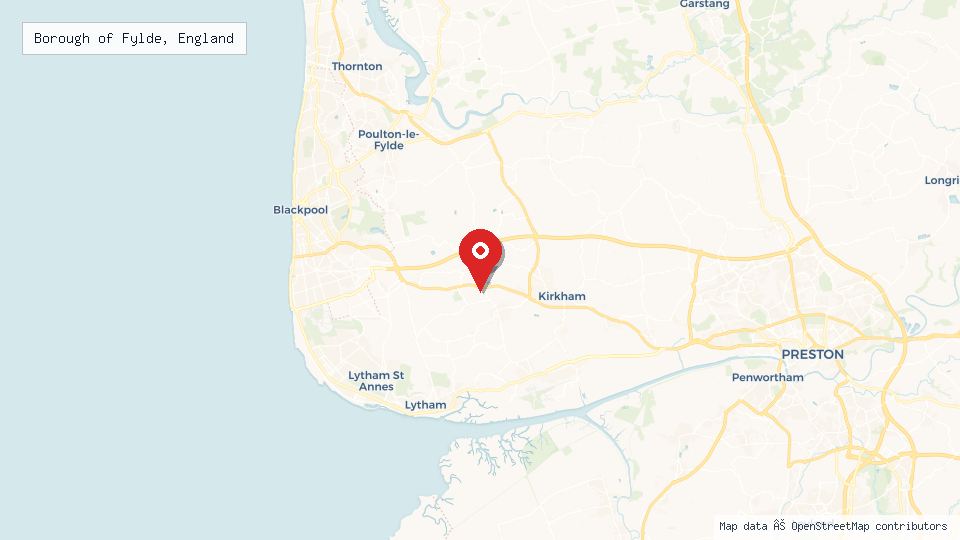 Street map of Borough of Fylde, England with location pin
