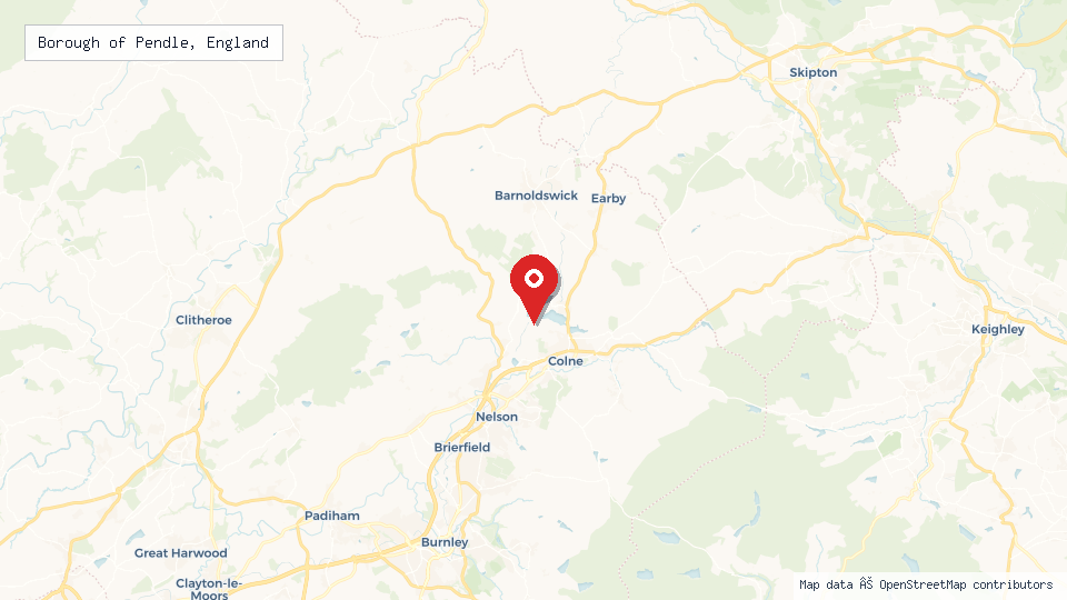 Street map of Borough of Pendle, England with location pin
