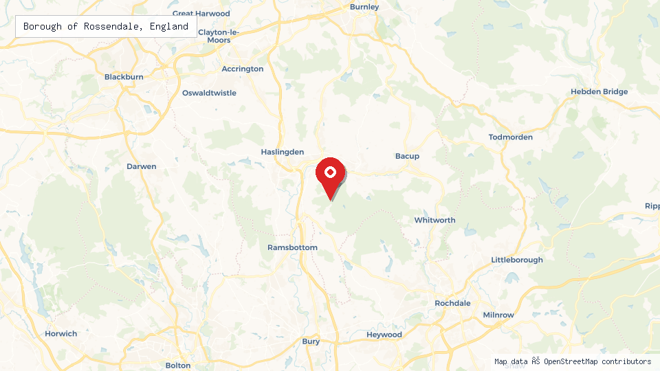 Street map of Borough of Rossendale, England with location pin