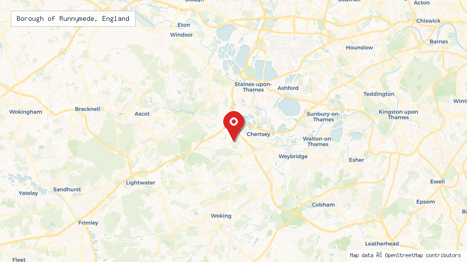Street map of Borough of Runnymede, England with location pin