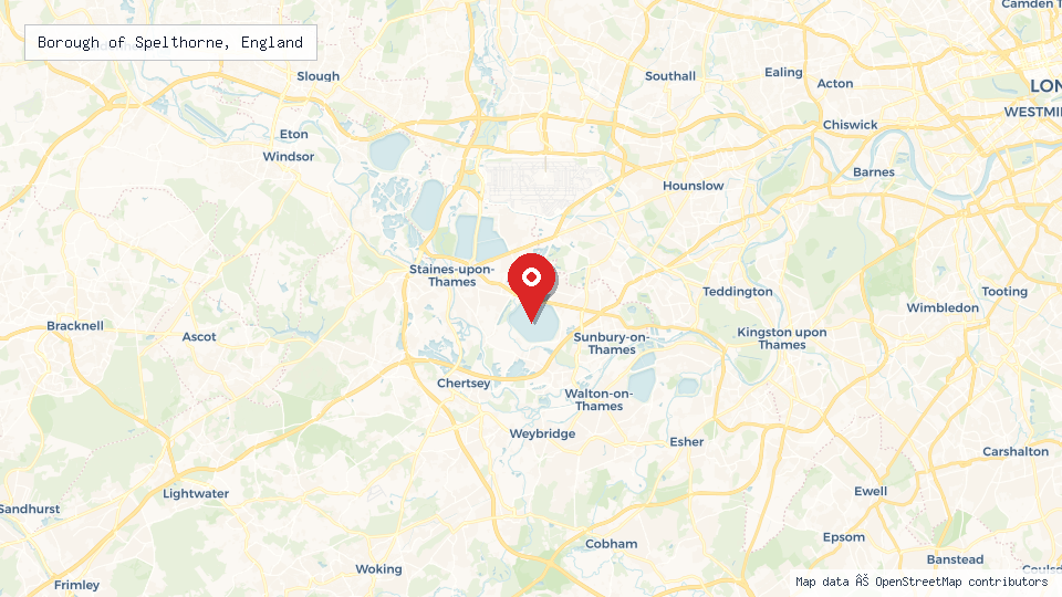 Street map of Borough of Spelthorne, England with location pin