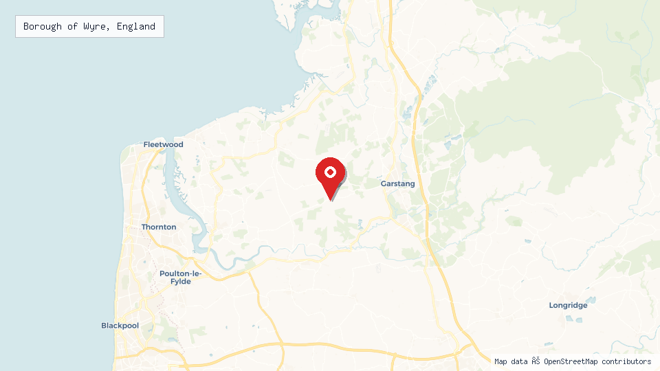 Street map of Borough of Wyre, England with location pin