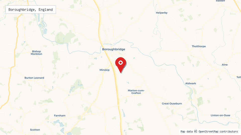 Street map of Boroughbridge, England with location pin