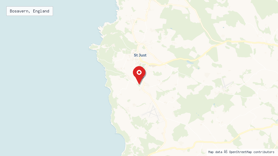 Street map of Bosavern, England with location pin