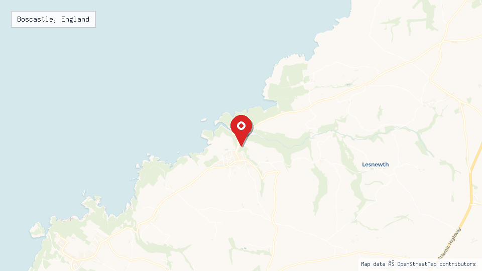 Street map of Boscastle, England with location pin