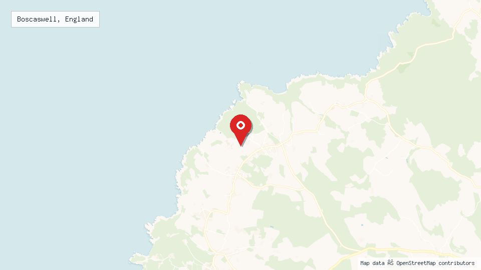 Street map of Boscaswell, England with location pin