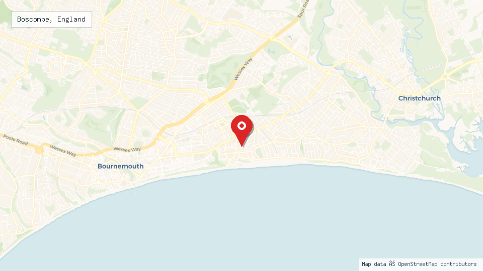 Street map of Boscombe, England with location pin