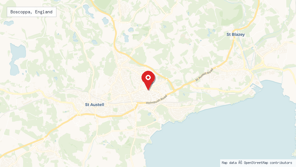 Street map of Boscoppa, England with location pin