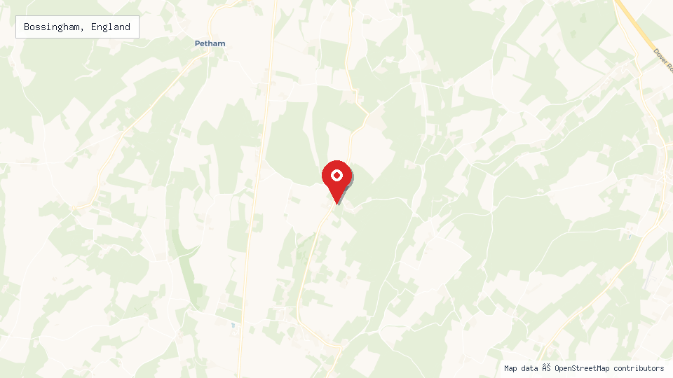 Street map of Bossingham, England with location pin