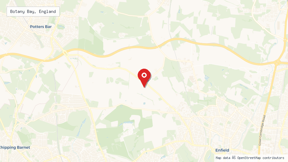 Street map of Botany Bay, England with location pin