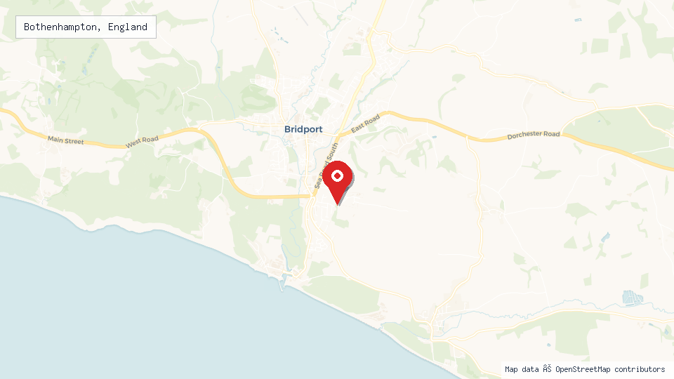 Street map of Bothenhampton, England with location pin
