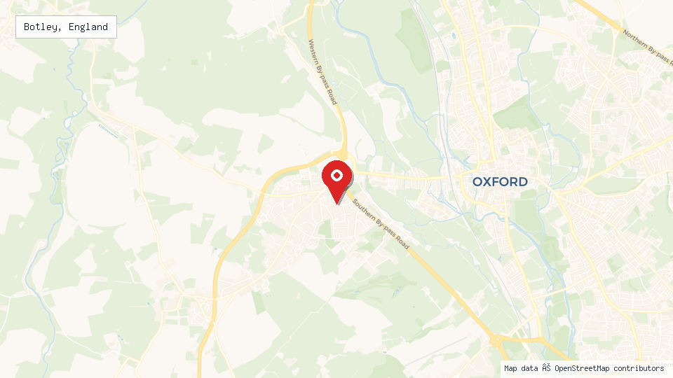 Street map of Botley, England with location pin