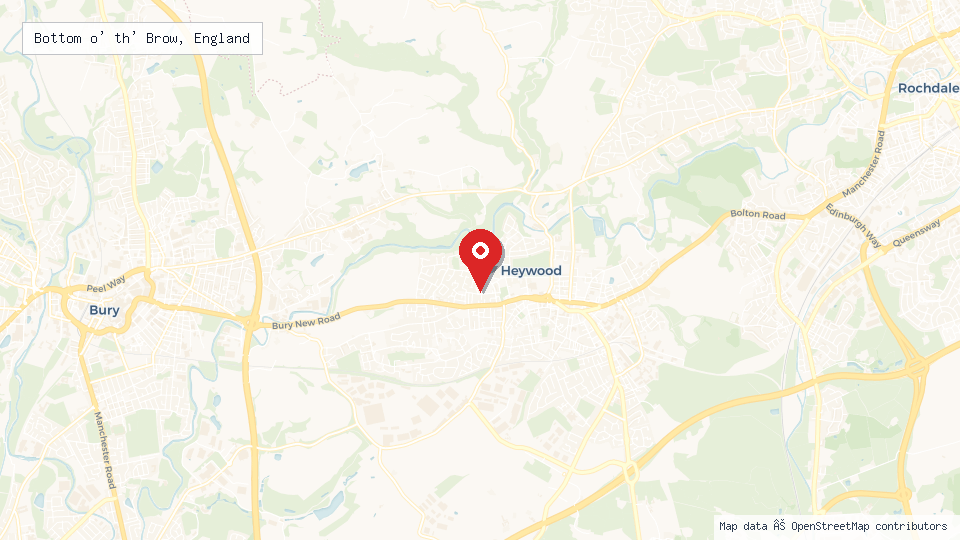 Street map of Bottom o' th' Brow, England with location pin