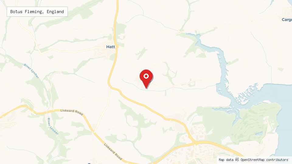 Street map of Botus Fleming, England with location pin