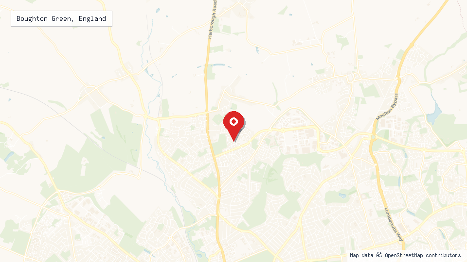 Street map of Boughton Green, England with location pin