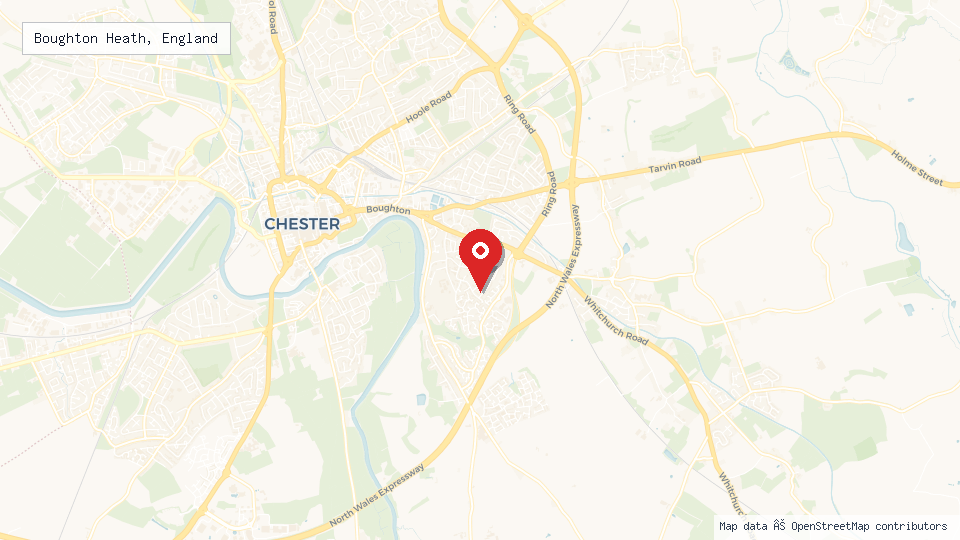 Street map of Boughton Heath, England with location pin