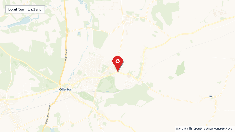 Street map of Boughton, England with location pin