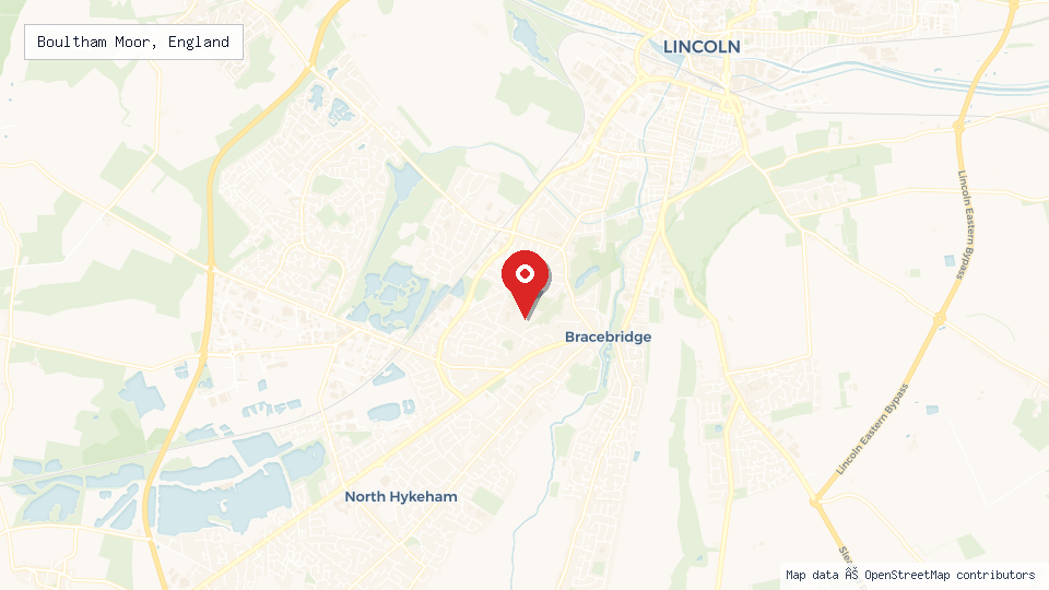 Street map of Boultham Moor, England with location pin