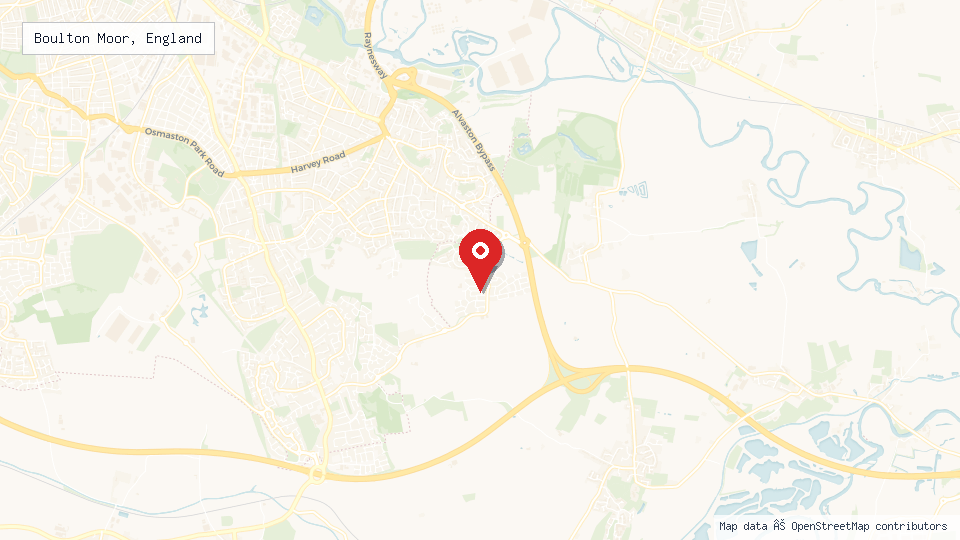 Street map of Boulton Moor, England with location pin