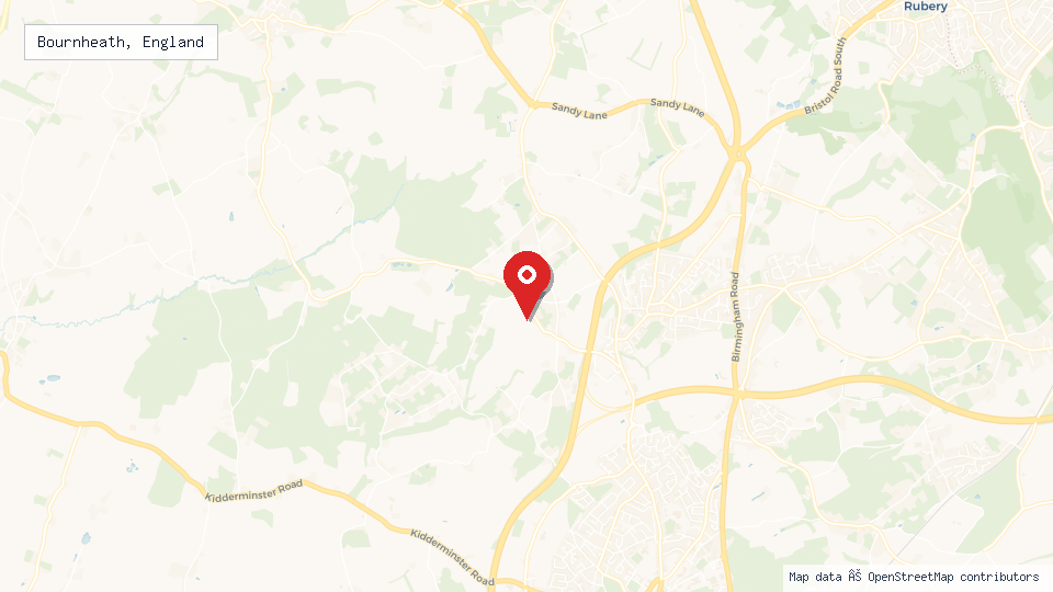 Street map of Bournheath, England with location pin