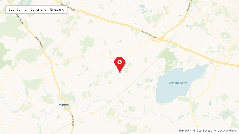 Street map of Bourton on Dunsmore, England with location pin