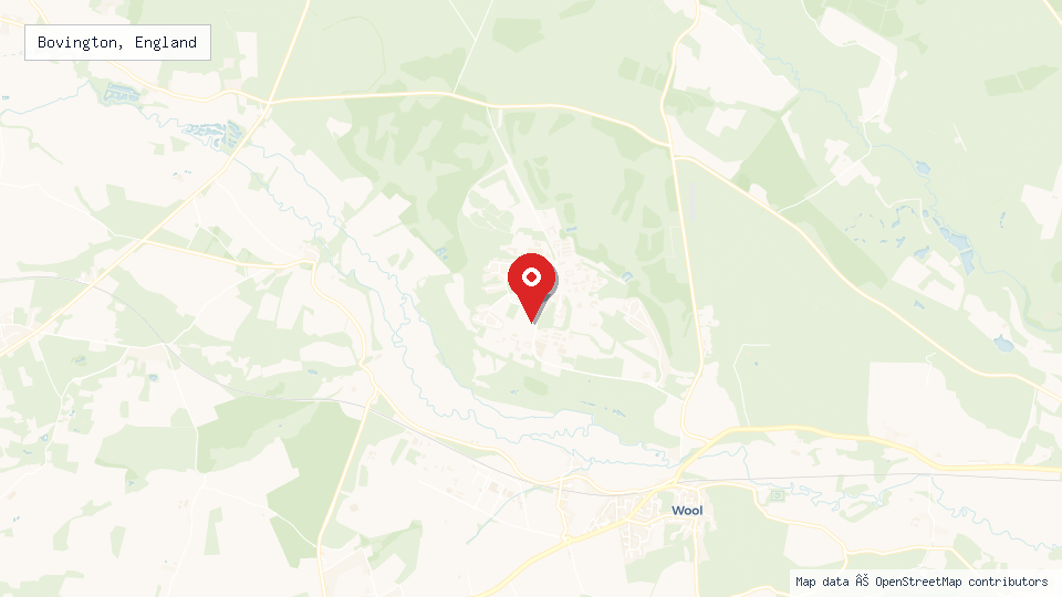 Street map of Bovington, England with location pin