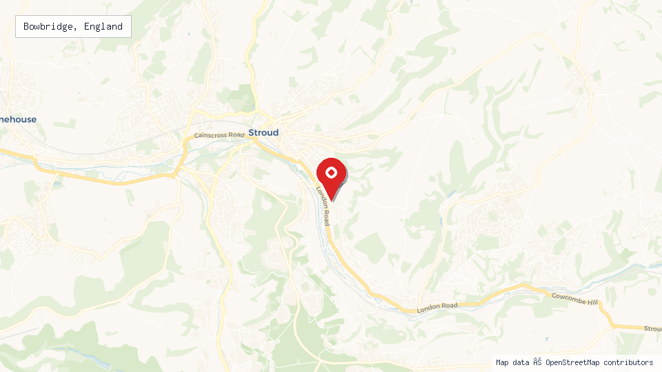 Street map of Bowbridge, England with location pin