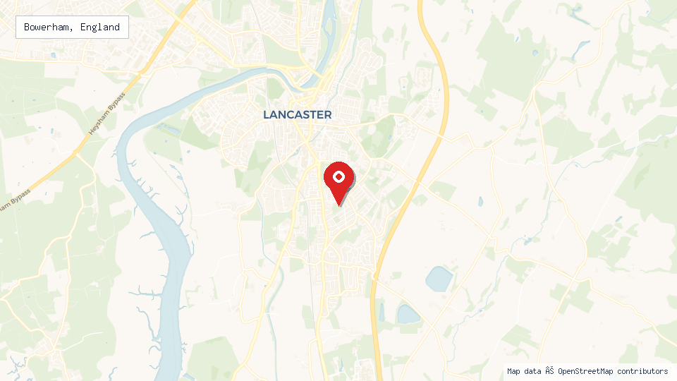 Street map of Bowerham, England with location pin