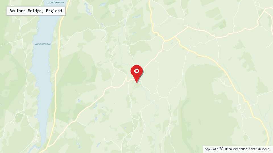 Street map of Bowland Bridge, England with location pin